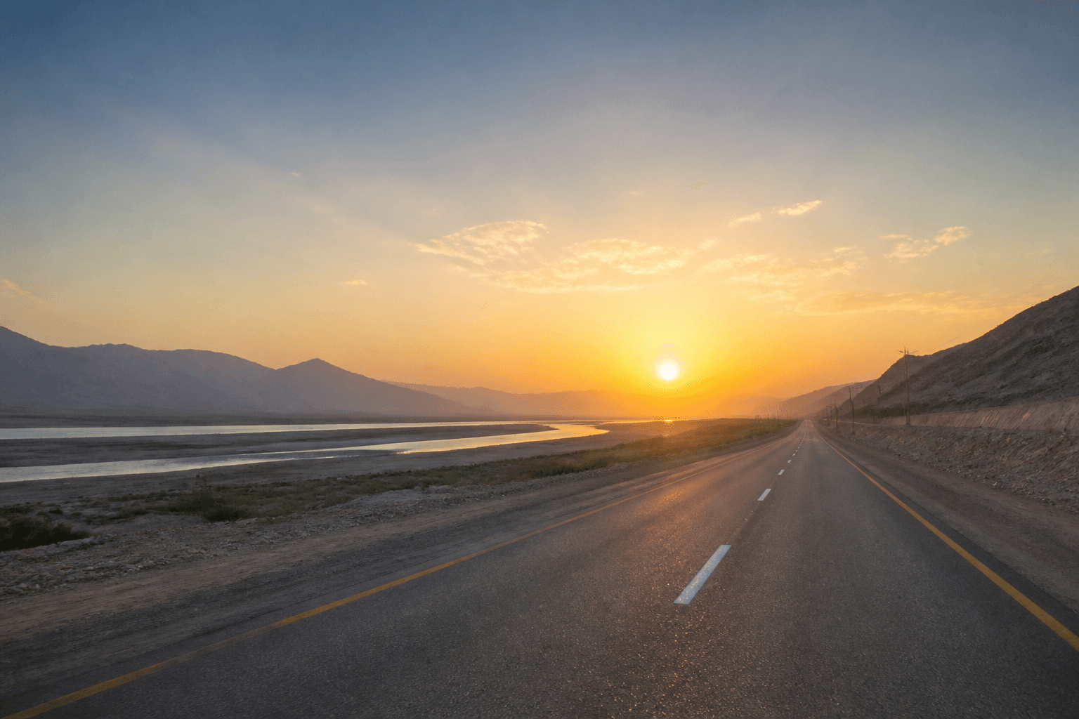 Open highway at sunrise